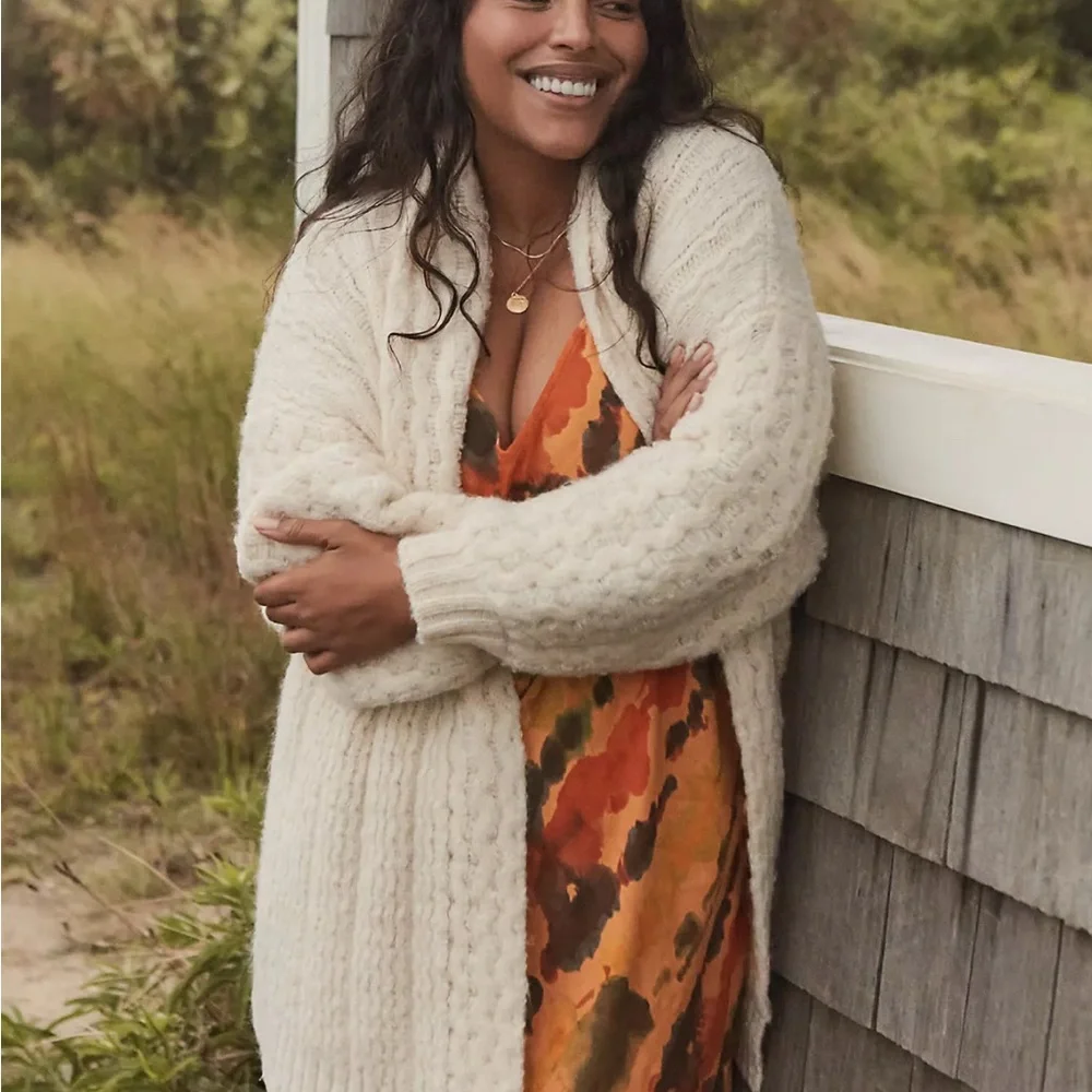 Anthropologie Rashida Cardigan Cream Knit Sweater‎ chunky Open